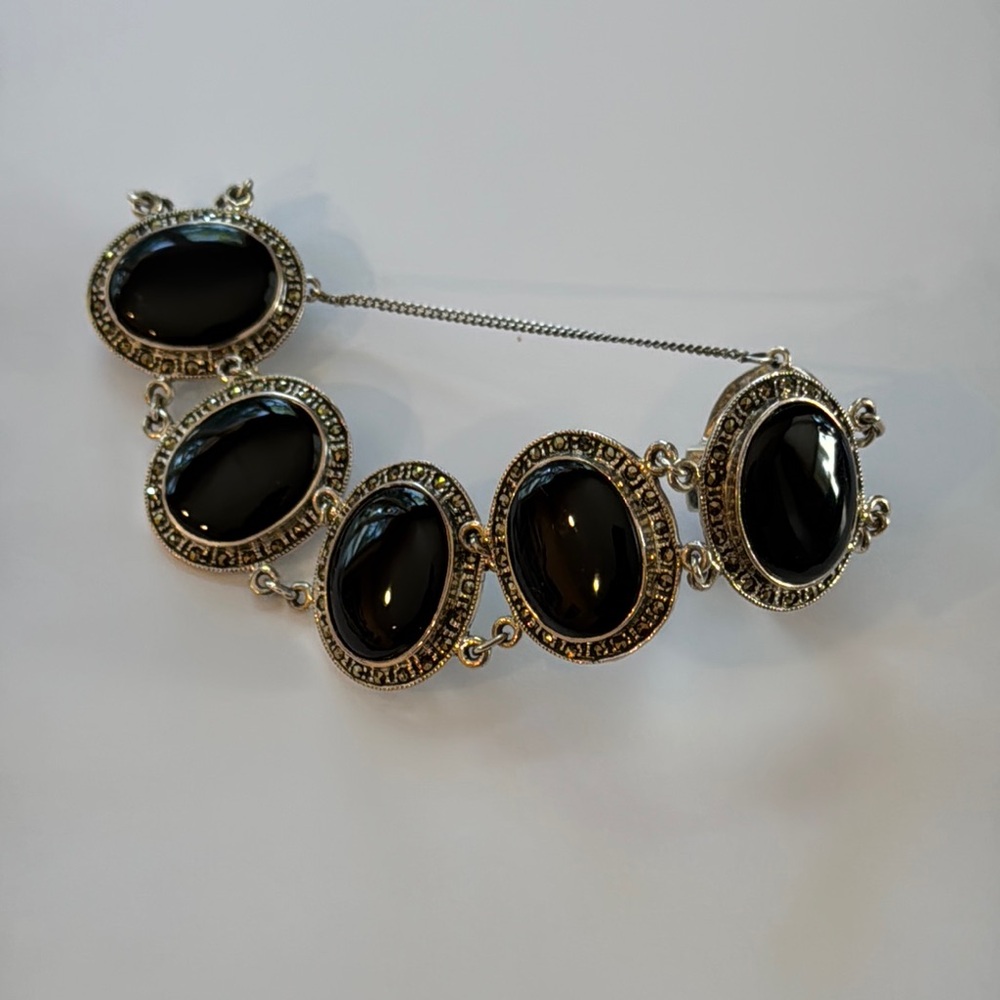 Sterling and Marcasite Cabochon Bracelet